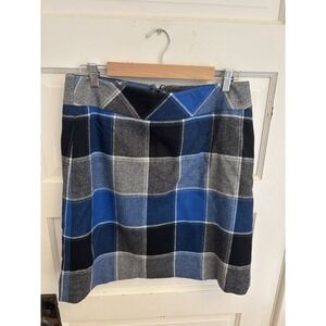 Talbots Women's Blue Gray Royal Blue‎ Buffalo Plaid Straight Skirt Wool Size 10